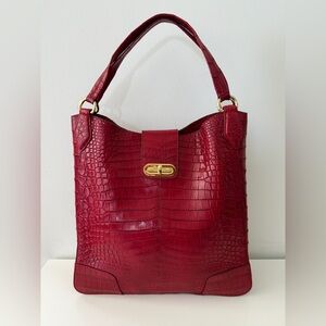 Genuine Crocodile Shoulder Bag Handbag, Red